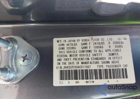 2010 Acura Tsx 2.4 from USA, damaged, VIN JH4CU2F60AC011667